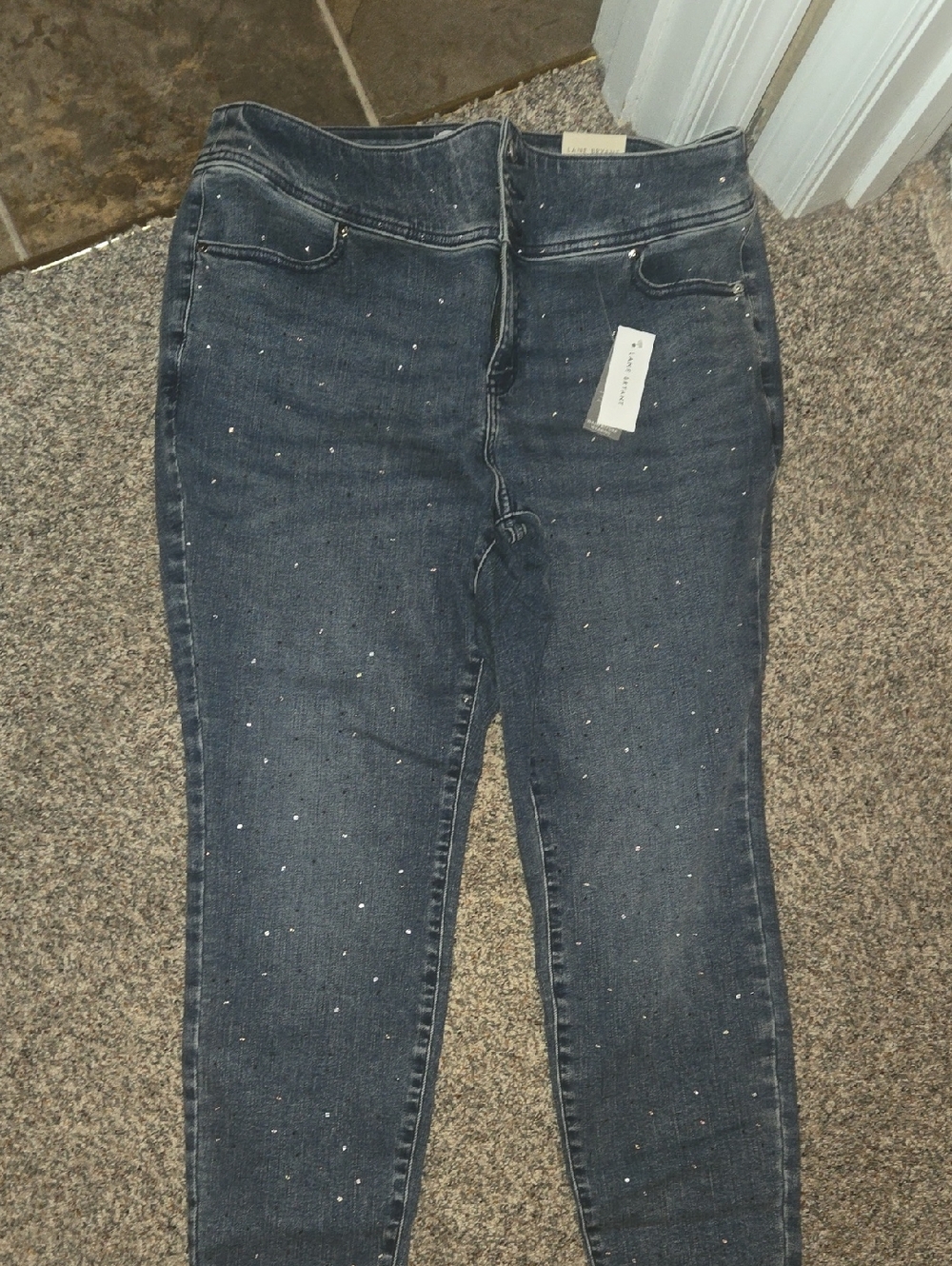 Women's Dark Wash Skinny Jeans with Metallic Speckle